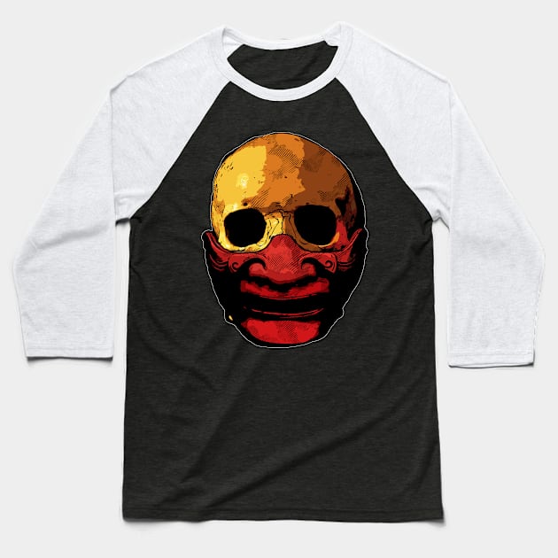 Skully Boy Samurai Half Mask Baseball T-Shirt by markoholic